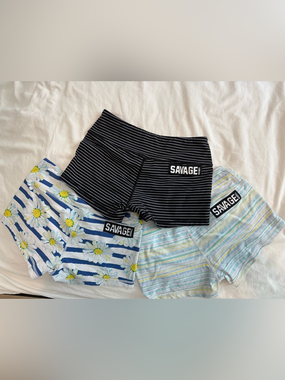 Savage Barbell Women's Athletic Shorts Set - Black, Blue Floral, Pastel Striped